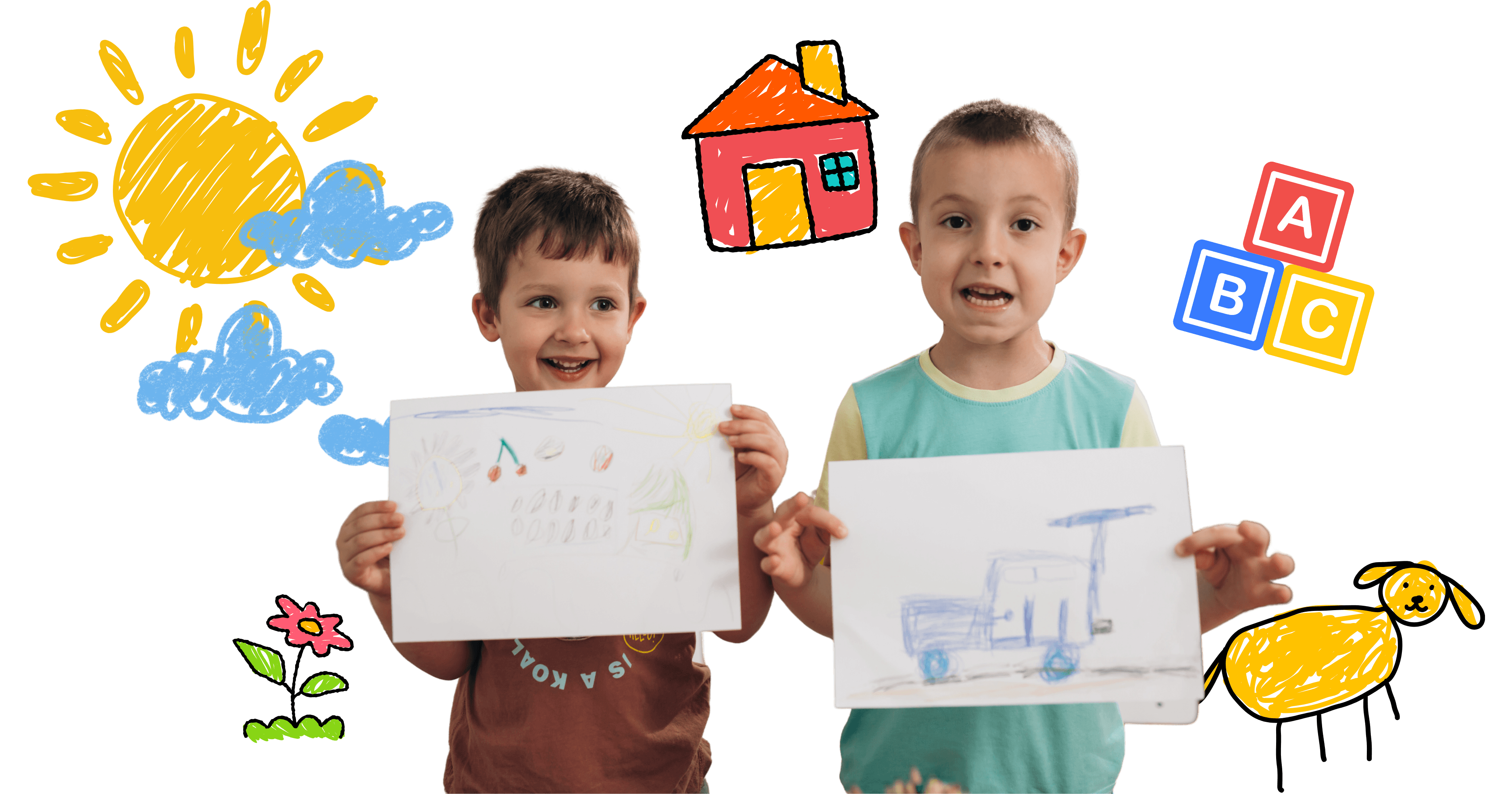 Children holding their artwork